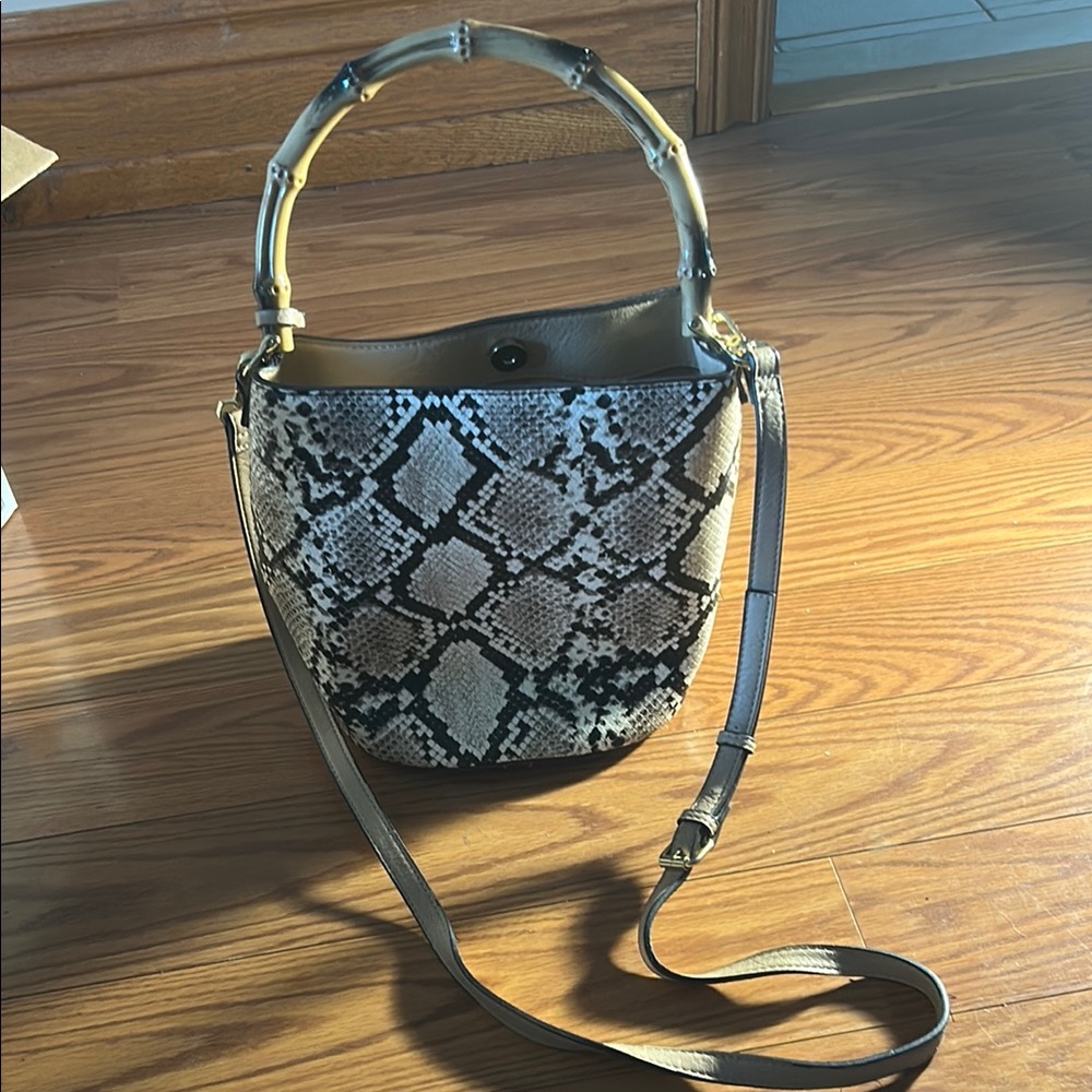 Enzo Angiolini Black and Cream Shoulder Bag with Snake Print